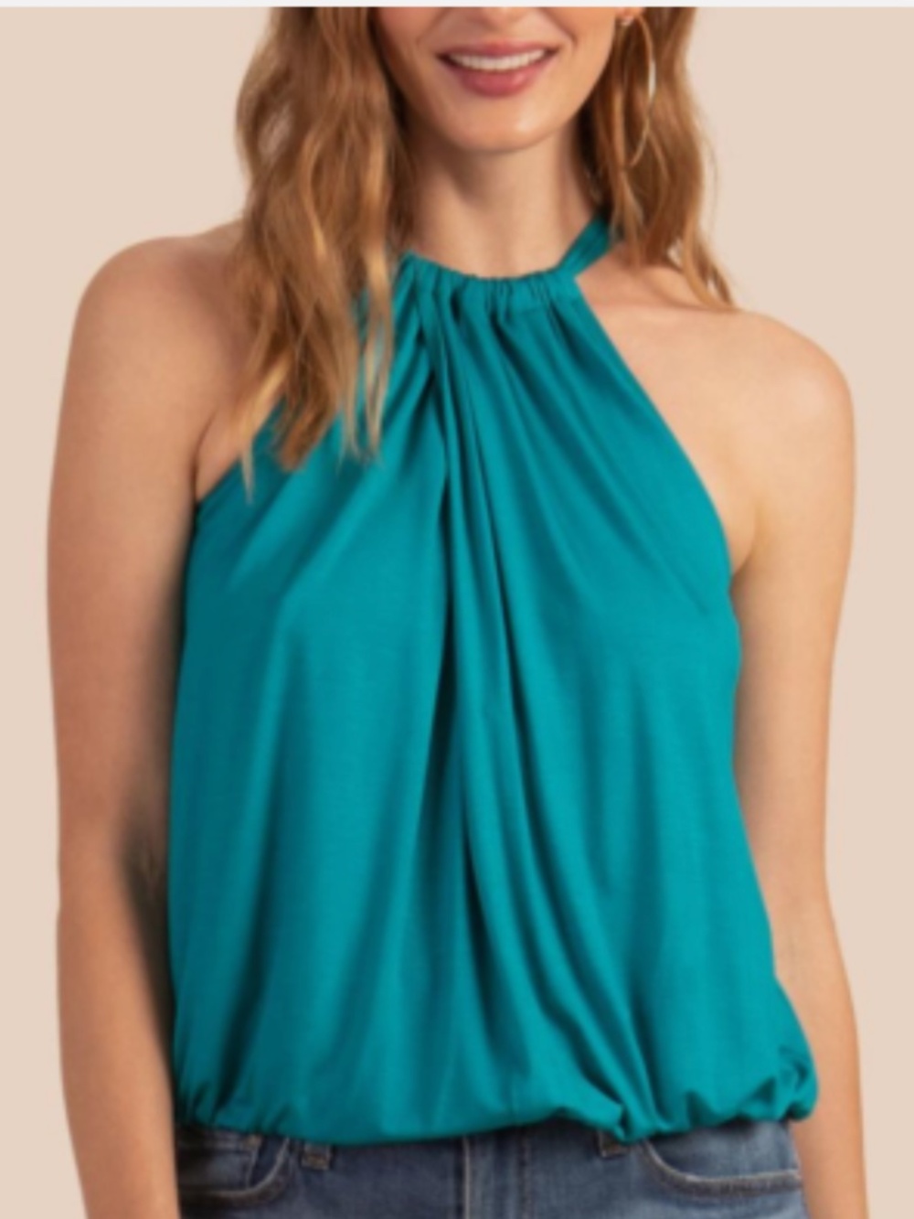 Trina Turk 'Imma' Sleeveless Jersey Halter Neck Tile Blue Turquoise Top Blouse S